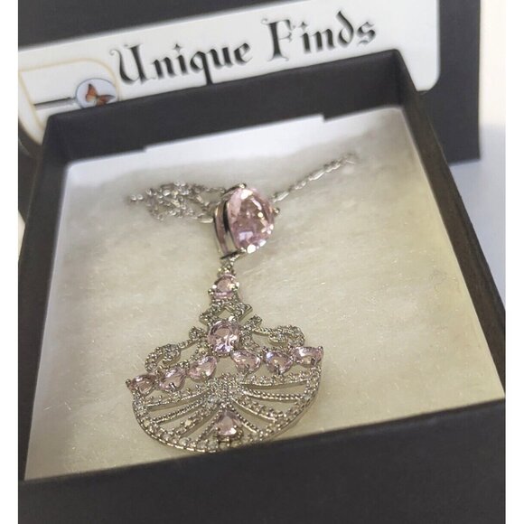 Women's Sterling Silver 16" Neckalce & Pendant Kunzite & CZ NEW - Picture 2 of 14